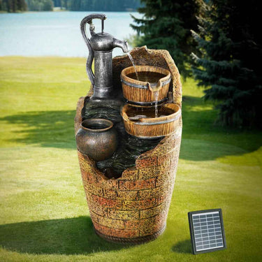 Garden Solar Fountain Water Feature Outdoor Cascading Hand Pump Design 80CM